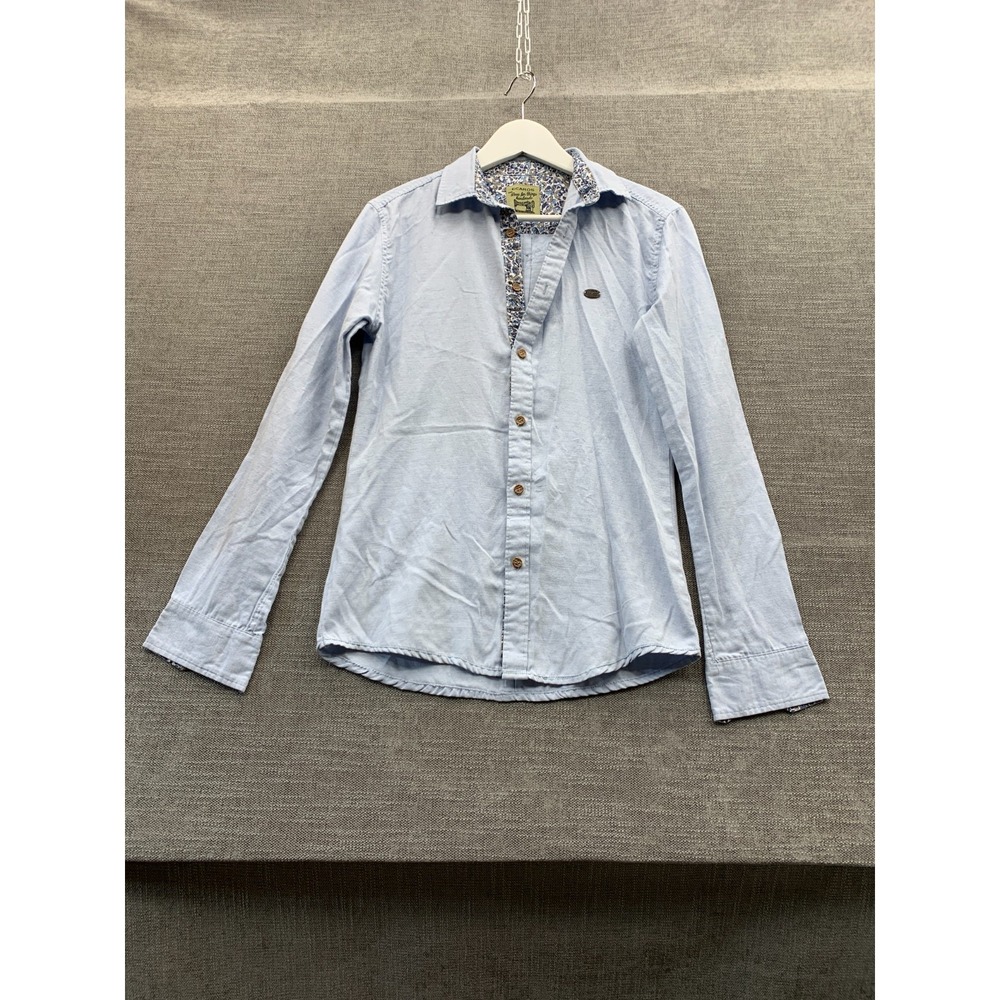 Ecaros Shirt Mens Large Blue Casual Flip Cuff‎ Round Hem Button Up Everyday Wear